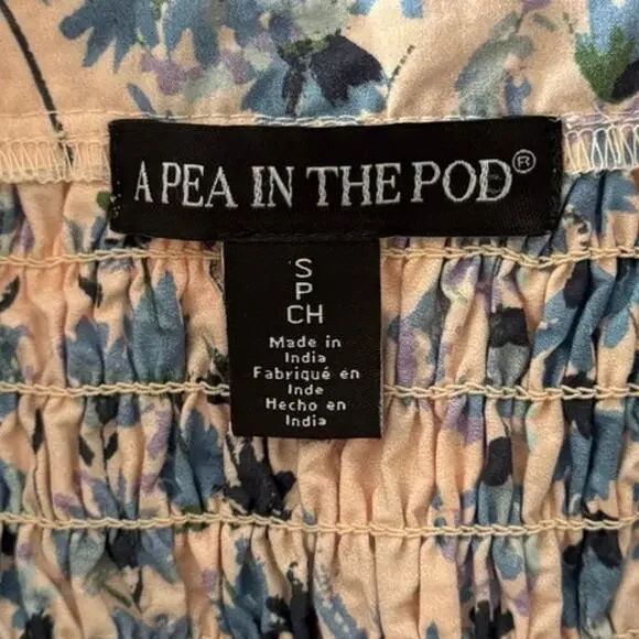 A PEA IN THE POD Smocked Spaghetti Strap Poplin Maternity Maxi Sun Dress S - Picture 4 of 8